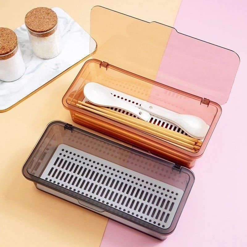 Multifunctional Transparent Cutlery Storage Box Pack of 1